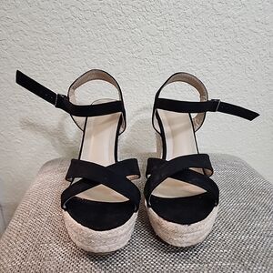 Black Suede Wedge Sandals Women's Size 9.5